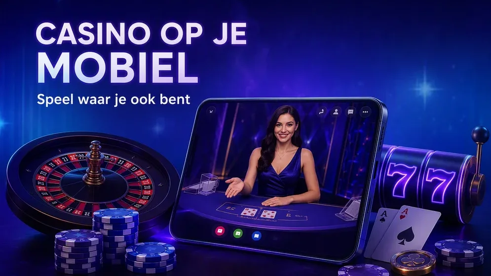 Mobiele telefoon met casino interface en live dealer spel